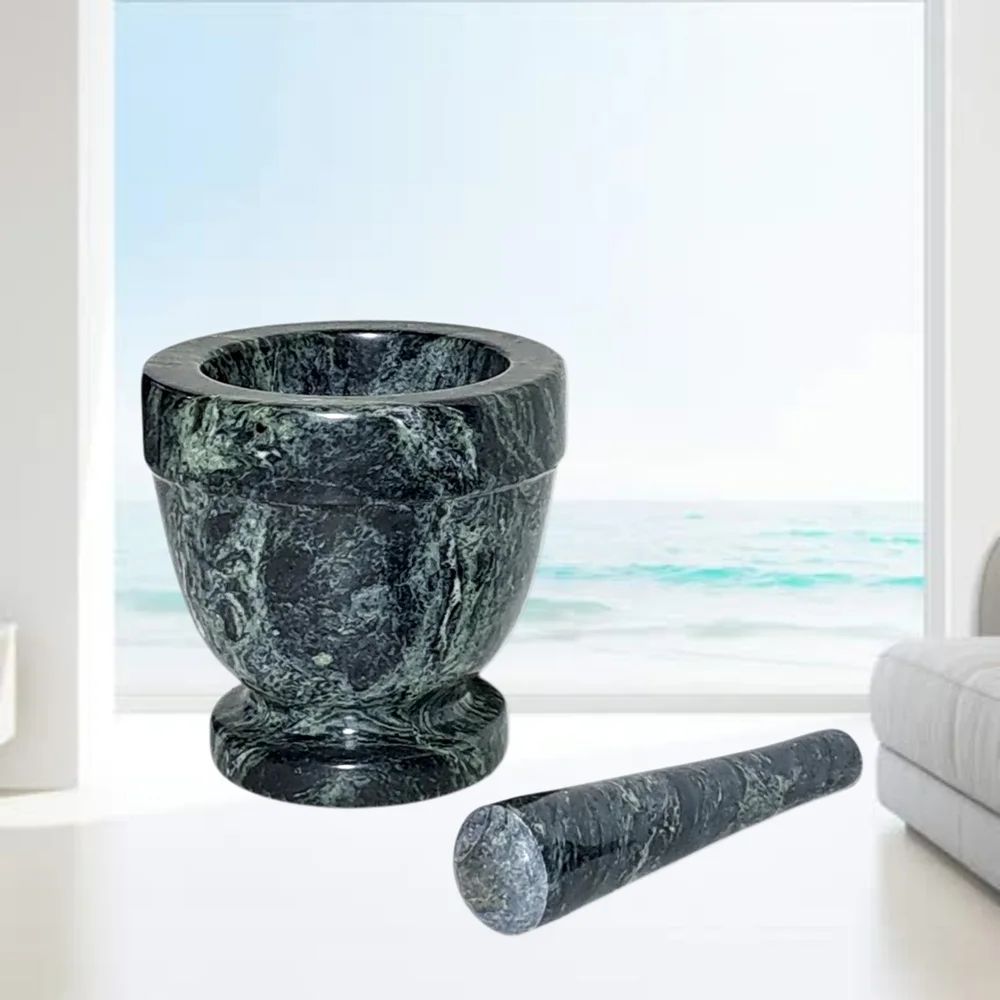 Black with Light Green Accdnts Marble Mortar and Pestle Set